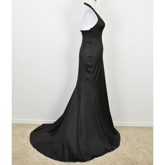 Sherri Hill 50919 Black Satin Deep V-Neck Halter Formal Gown - 2 - Picture 9 of 11